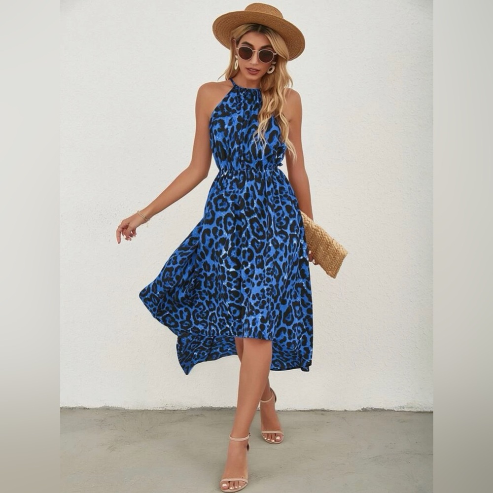 New Leopard Print Backless Asymmetrical Halter Dr… - image 2